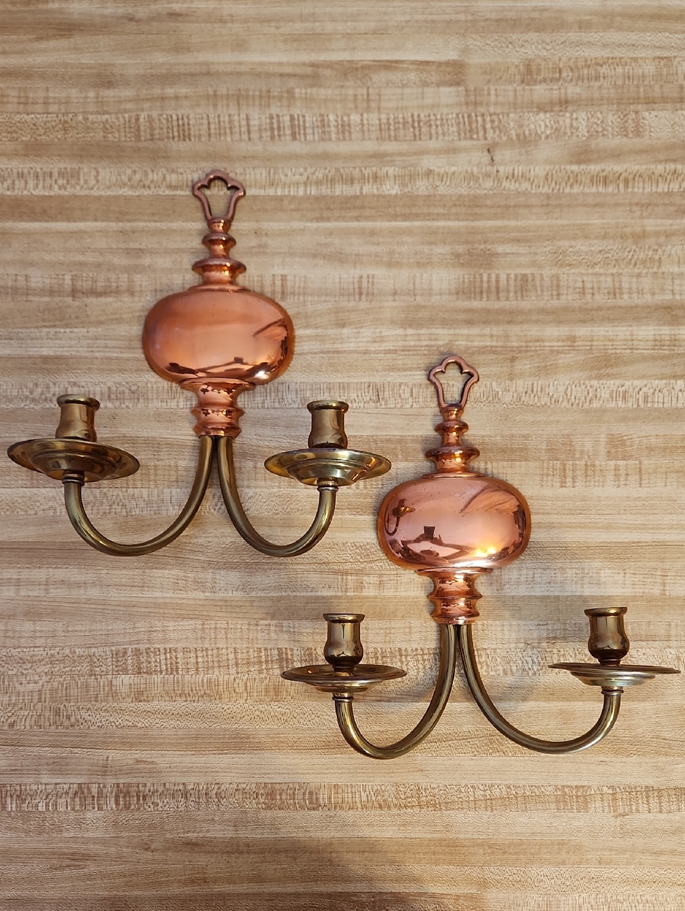 Brass & Copper Wall Candle Sconces - Pair